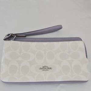 Coach White and Purple Clutch with Signature Monogram